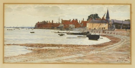 English School (late 19thC). Bosham, the village and harbour, watercolour, monogrammed, dated Aug 1893, 16.5cm x 34.5cm.