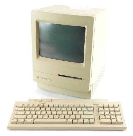 An Apple Macintosh Classic desktop computer.