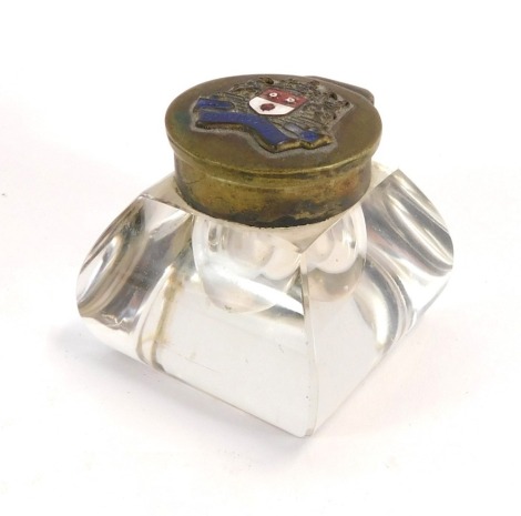 A Southampton commemorative glass inkwell, the brass top bearing the City of Southampton coat of arms, 4cm high.