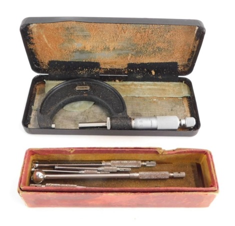 A scientific Moore & Wright of Sheffield micrometer, and an additional set of internal micrometer bits.