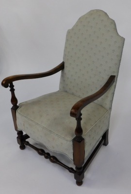 A 1920's/1930's beech child's armchair, with shield back with padded seat, with cream and shield detailing, on cabriole legs and pad feet, 100cm high, 58cm wide, 54cm deep. - 2