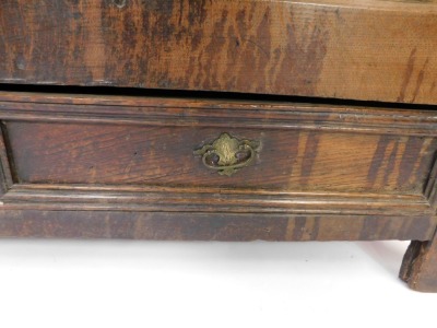 An 18thC oak mule chest, the three panelled top and front above two drawers on stiles, 75cm high, 131cm wide, 47cm deep. - 6