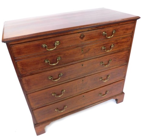 A 19thC secretaire chest, the top with a moulded edge, above a fitted drawers and three further long drawers on bracket feet, 103cm high, 110cm wide, 46cm deep.