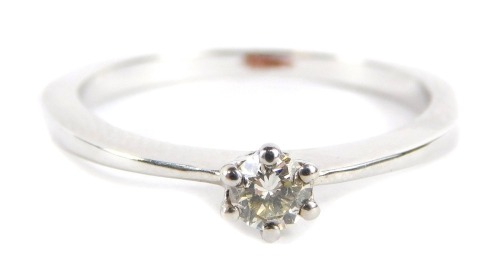 A 9ct white gold diamond solitaire ring, set with round brilliant cut diamond approx 0.15cts, in six claw setting, ring size L, 2g all in. Note: VAT is payable on the hammer price of this lot.