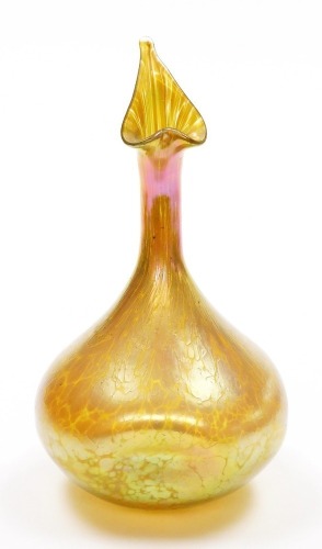 A Loetz Candia Papillon gold iridescent glass rose water vase, 25cm high.