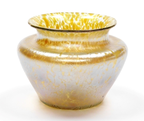 A Loetz Candia Papillion gold iridescent glass vase, 15cm wide.