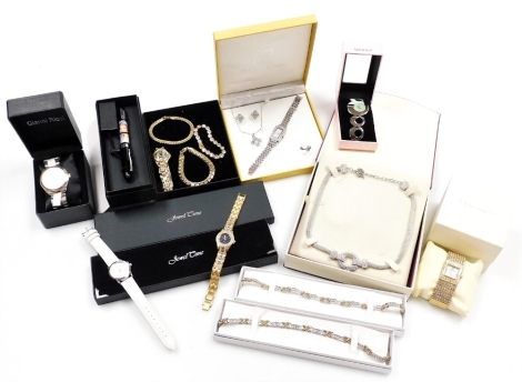 A group of costume jewellery and effects, lady's fashion watches Gianni Ricci, Jewel Time, Seksy, Watch Company, Philip Mercier, Diana pen, necklace and bracelet sets, etc. (a quantity)