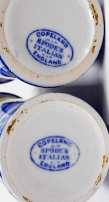 A pair of Copeland Spode's Italian blue and white spill vases, of cylindrical form, oval blue printed mark, 10cm high. - 2