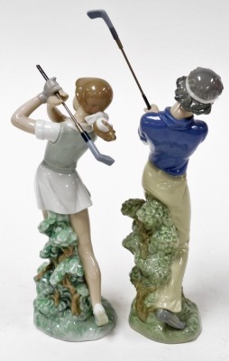 A pair of Nao porcelain figures of golfers, man and woman, 451 and 450. - 2