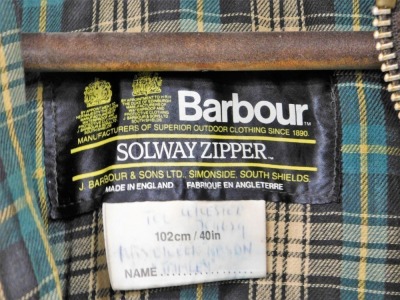 A Barbour Solway zipper brown wax jacket, with hood, size 40''. - 3