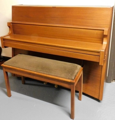 A Bentley mahogany overstrung upright piano, with Rensonoura soundboard with concave front and shaped sides. - 2