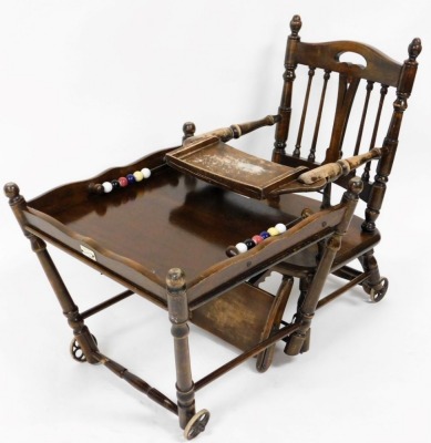 A Victorian oak metamorphic child's high and low chair, by Millson's, Babycars and Carriages, 303 Oxford Street London W. - 2