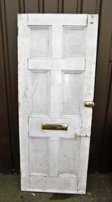 A painted panelled door, 193cm x 82cm.