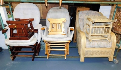 Two rocking chairs with matching stools, and a conservatory chair with side table.