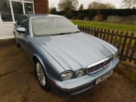 A Jaguar XJ6 saloon car, registration LB03 FMK, 119,605 recorded miles, blue with cram leather interior, MOT to 22nd April 2022.