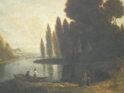 Follower of Richard Wilson (1714-1782). Two boys in a punt on an Italianate