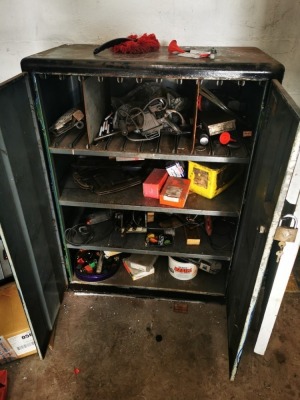 A steel cabinet and contents.