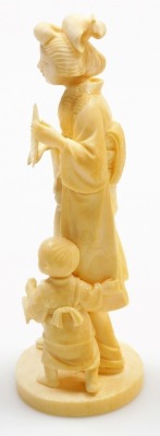 An early 20thC Japanese ivory okimono figure, of a geisha holding fan accompanied by a child, signed Kosshi to base, 16.5cm high. - 8