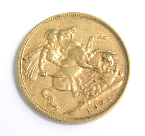 A Victorian full gold sovereign, 1892, Jubilee head.