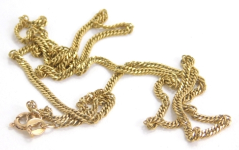 A 9ct gold slender link necklace, 44cm long, 4g.