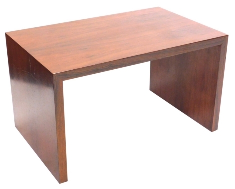 An Indian rosewood veneered coffee table, of plain rectangular form, 45cm high, 76cm wide.