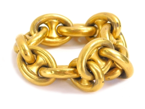 A heavy link gold coloured ormolu bracelet, unmarked, 18cm long.