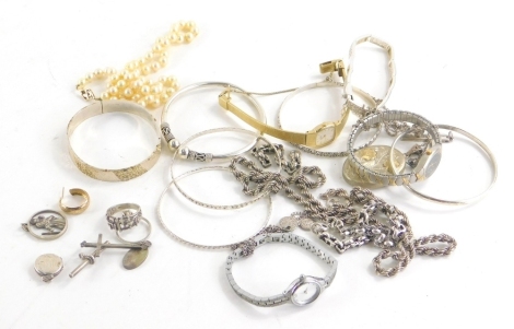 Various silver and other jewellery, a Seiko quartz wristwatch, pendants, dress watches, bangles etc. (a quantity)