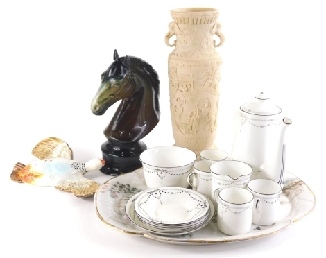 Various pottery and effects, a Shelley 11246/6 pattern part coffee service, to include coffee pot, 18cm high, horse head figure, etc. (a quantity)