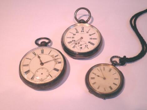 A silver cased pocket watch with enamel dial