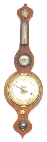 A 19thC rosewood wheel barometer, with engraved dial, later printed panel, thermometer, etc., 93cm high.