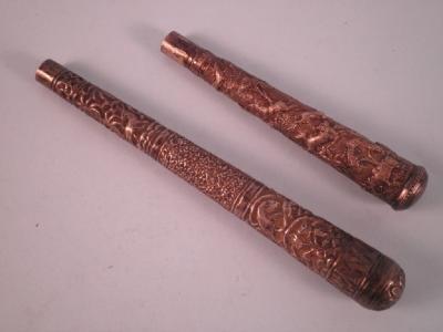 Two late 19th-early 20thC white metal parasol handles