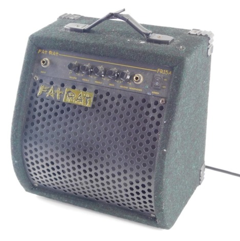 A Fat Rat FR15A amplifier, with mesh work front and electrical fitting, 35cm high. (AF)