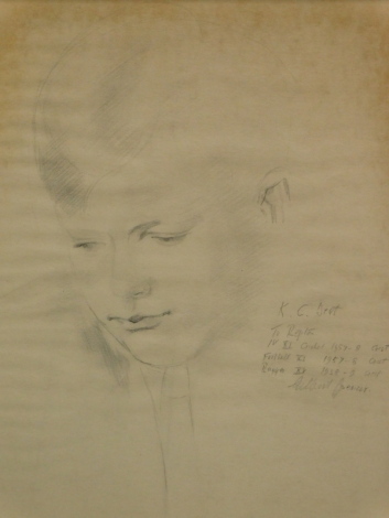 •K.C. Best (20thC School). Portrait of a child quarter profile, marked Cuthbert Spencer, pencil, 30cm x 24cm.