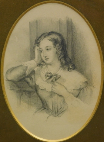 After Finden Marian Byron. Beauties. Portrait, mixed media, attributed verso, 16cm x 11cm.