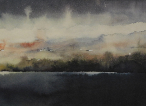 •Caroline Bailey (b.1953). Evening landscape and another trees before fields with clouds gathering, watercolour, signed, dated 1985, 23cm x 37cm - a pair.