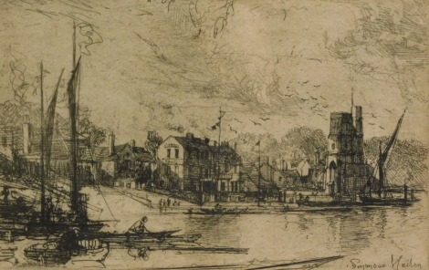 Francis Seymour Haden (1818-1910). Harry Kelly's Putney, drypoint etching, signed, titled to the mount, 12cm x 18cm.