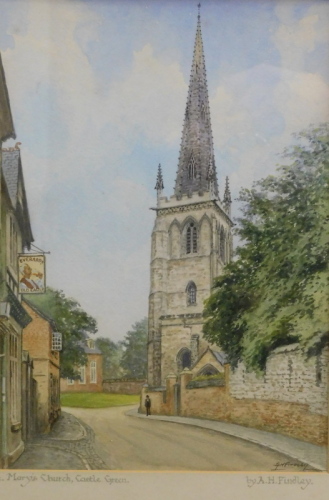 •Albert Henry Findley (1880-1975). St. Mary's Church, Castle Green, watercolour, signed, 34cm x 23cm.