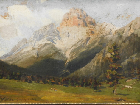 Carl Wuttke (1849-1927). Ampezzo, oil on board, signed, titled and dated 1882, 31.5cm x 46.5cm.