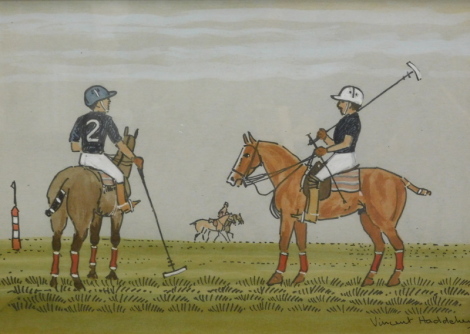 •Vincent Haddelsey (1934-2010). Polo players, watercolour, 32cm x 45cm.