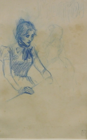 Theophile Alexandre Steinlen (1859-1928). Figure studies, blue crayon - reverse, studio stamp, 35.5cm x 48.5cm