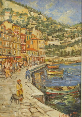 •Manner of Georges Laporte (1926-2000). Port de Villefranche Quai Courbet, oil on board, signed and titled verso, 31cm x 21cm.