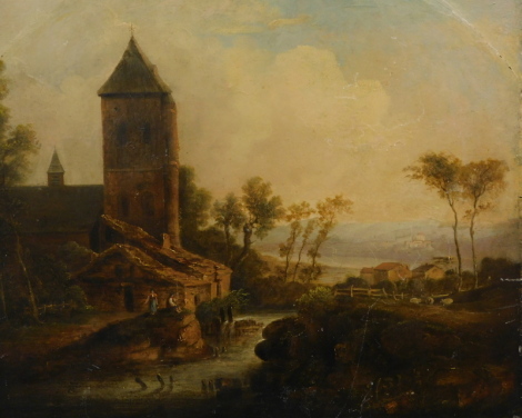 18thC Continental School. River landscape, oil on copper laid on panel, 36cm x 43.5cm.