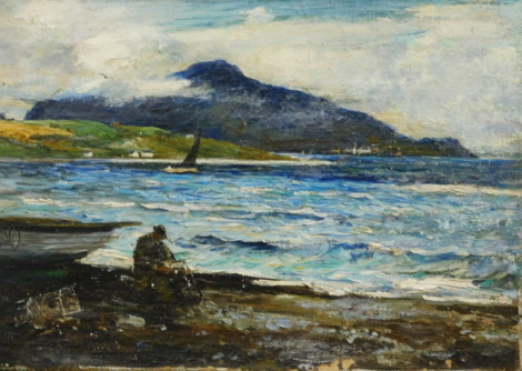 John R. Reid. Holy Island from Arran, oil on canvas, signed, inscribed and dated September 1910 verso, 19cm x 27cm.