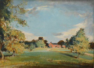 •Arthur Edward Davies (1893-1989). Rackheath Grange, oil on canvas, titled on mount, 48cm x 65.5cm.