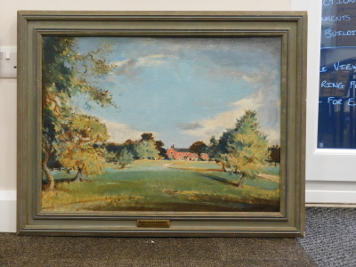 •Arthur Edward Davies (1893-1989). Rackheath Grange, oil on canvas, titled on mount, 48cm x 65.5cm. - 2