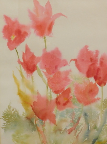 •Caroline Bailey (b.1953). Poppies in a field, watercolour, signed, 71cm x 50cm.