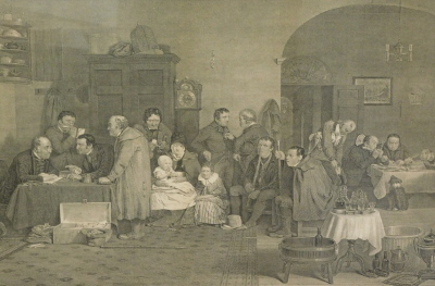 After Pinxit. The Rent Day, engraving, 36cm x 60cm. After Coney, Thornham Abbey, Lincolnshire, engraving (2).