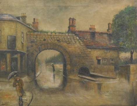 •Alfred Ernest White (1873-1950). Rainy Day, Newport Arch, oil on canvas, signed and dated 1919, 36cm x 47cm.