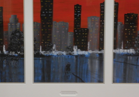 •Digby Page (b.1945). Evening in Manhattan, acrylic tryptich, signed and titled, 48cm x 89cm.