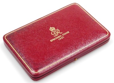 A George VI 1937 specimen coin set, containing fifteen coins from half crown to farthing, including Maundy money, in a gilt tooled red Morocco leather case. - 4